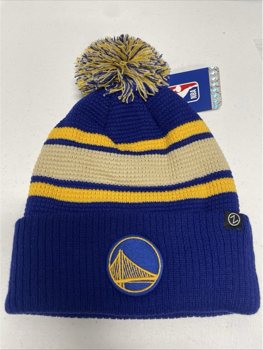 NBA Golden State Warriors Zephyr Waffle Knit Pom Beanie One Size NEW